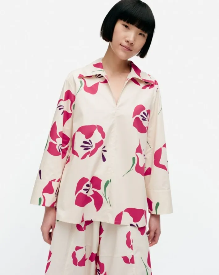 Marimekko Mikea Helakka Cotton Poplin Blouse<Woman Tops & Tunics